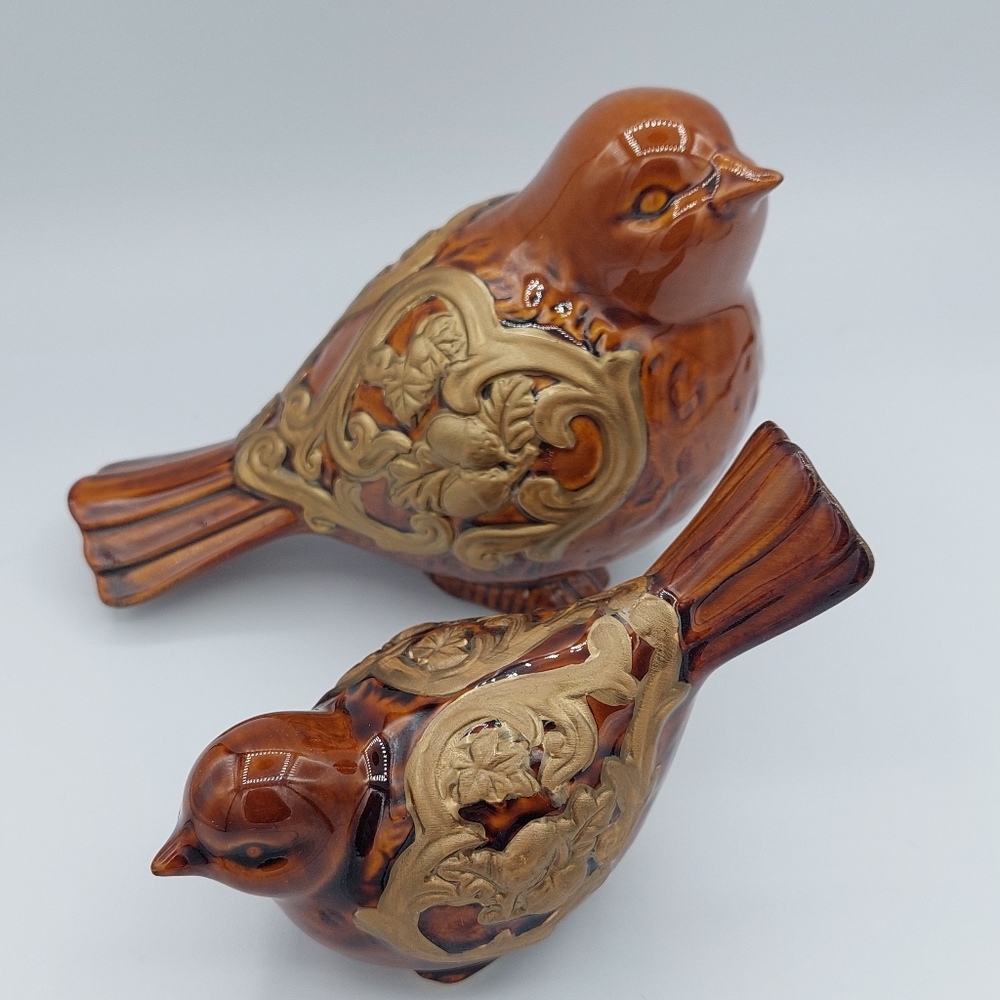 Beautiful Brown & Gold Ceramic Bird Figures